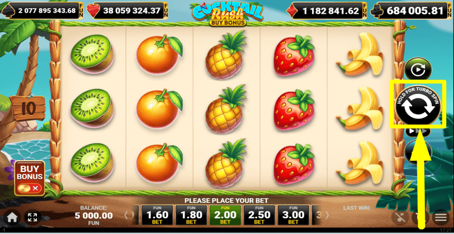 10 Cocktail Rush Buy Bonus Spin Button