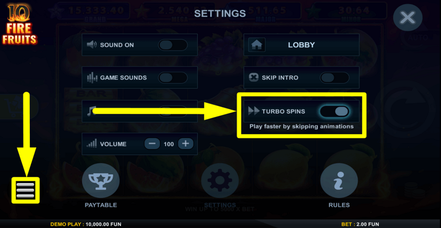10 Fire Fruits Turbo Feature