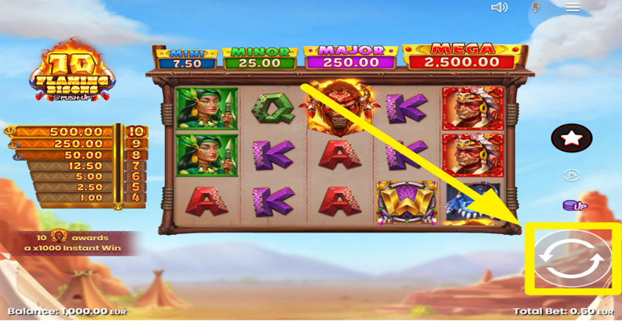 10 Flaming Bisons Spin Button