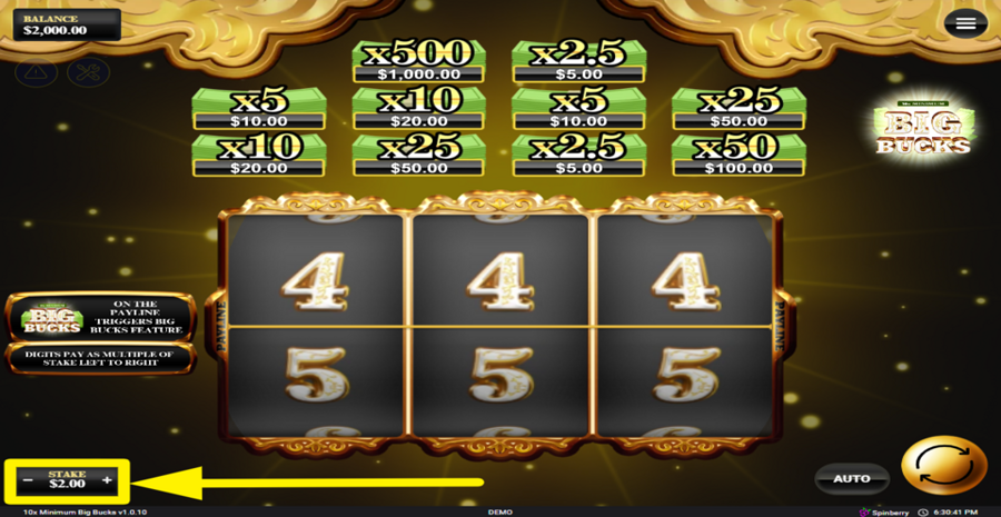 10x Minimum Big Bucks Adjust Bet