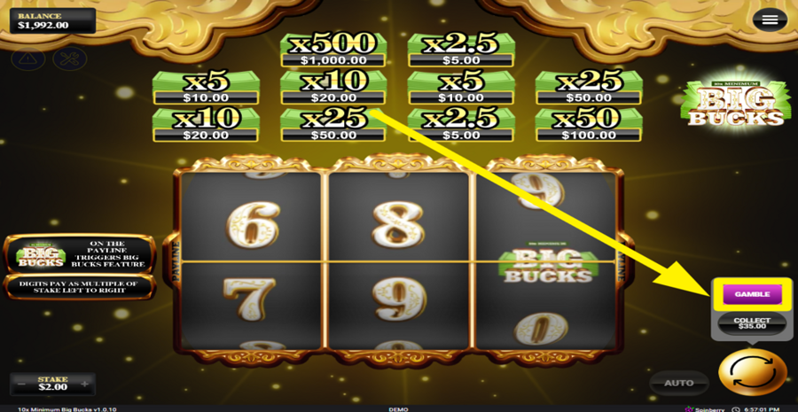 10x Minimum Big Bucks Gamble Feature