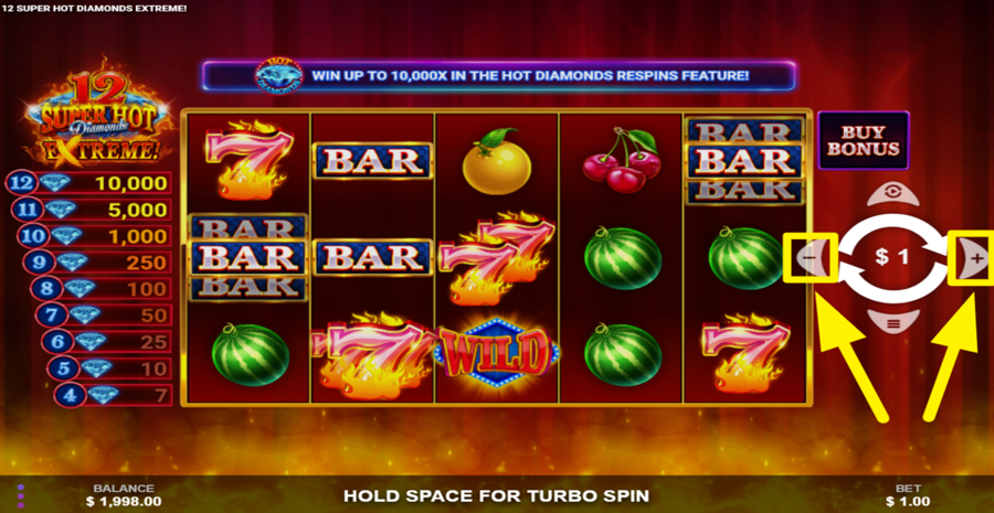 12 Super Hot Diamonds Extreme Adjust Bet