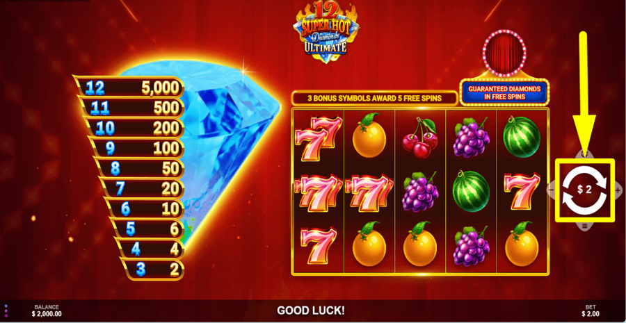 12 Super Hot Diamonds Ultimate Spin Button