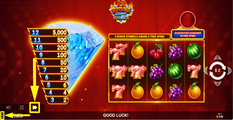 12 Super Hot Diamonds Ultimate Turbo Feature