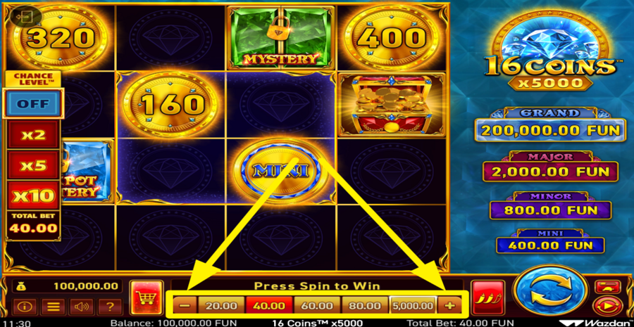 16 Coins x5000 Adjust Bet