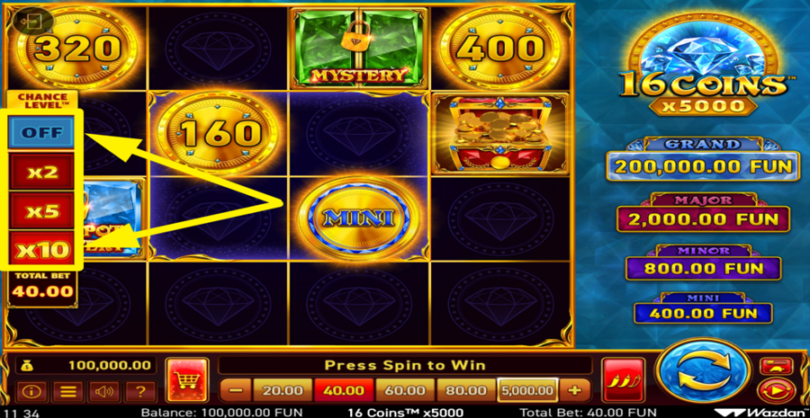 16 Coins x5000 Chance Level