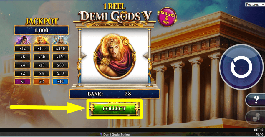 1 Reel Demi Gods V Collect Button