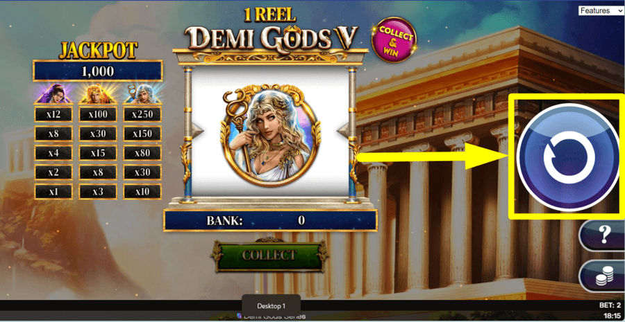 1 Reel Demi Gods V Spin Button