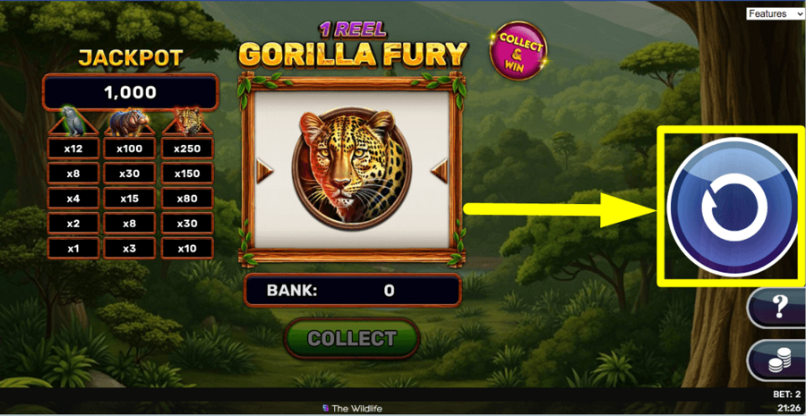 1 Reel Gorilla Fury Spin Button
