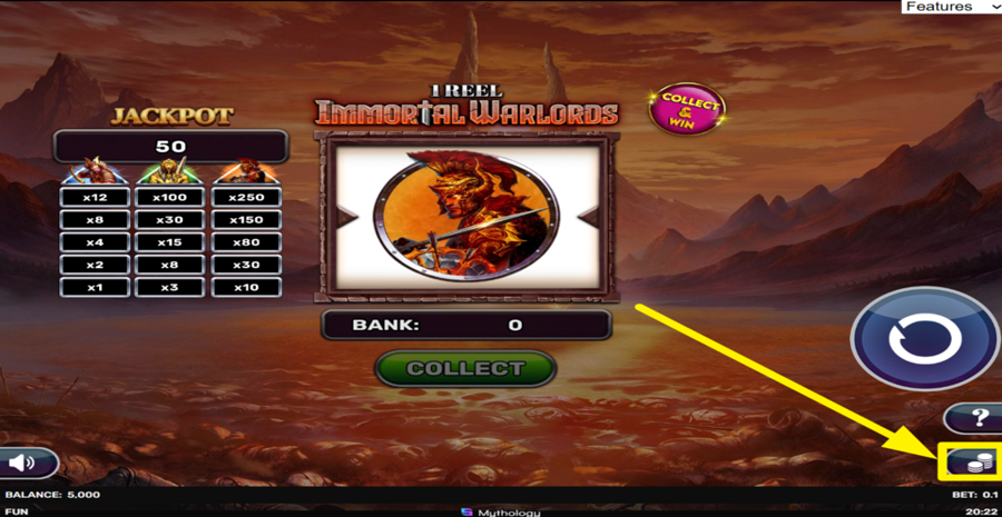 1 Reel Immortal Warlords Adjust Bet