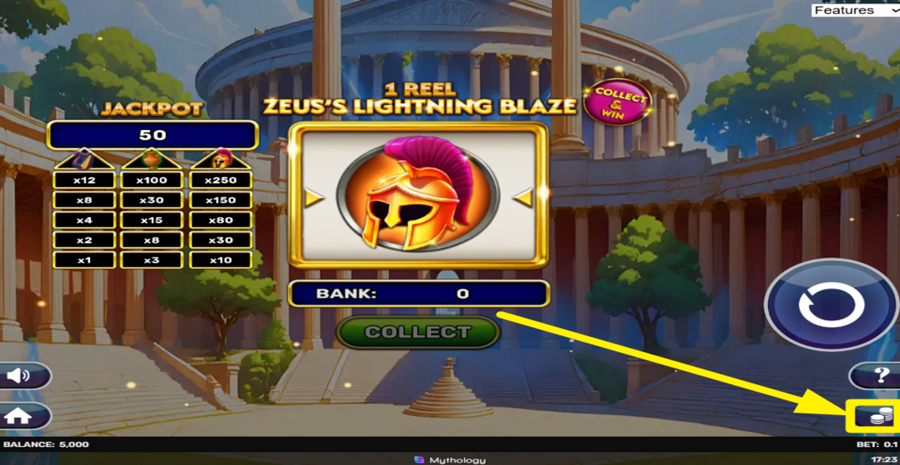 1 Reel Zeuss Lightning Blaze Adjust Bet