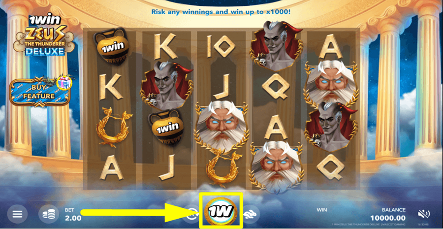 1win Zeus The Thunderer Deluxe Spin Button