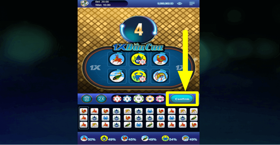 1xbau Cua Confirm Button
