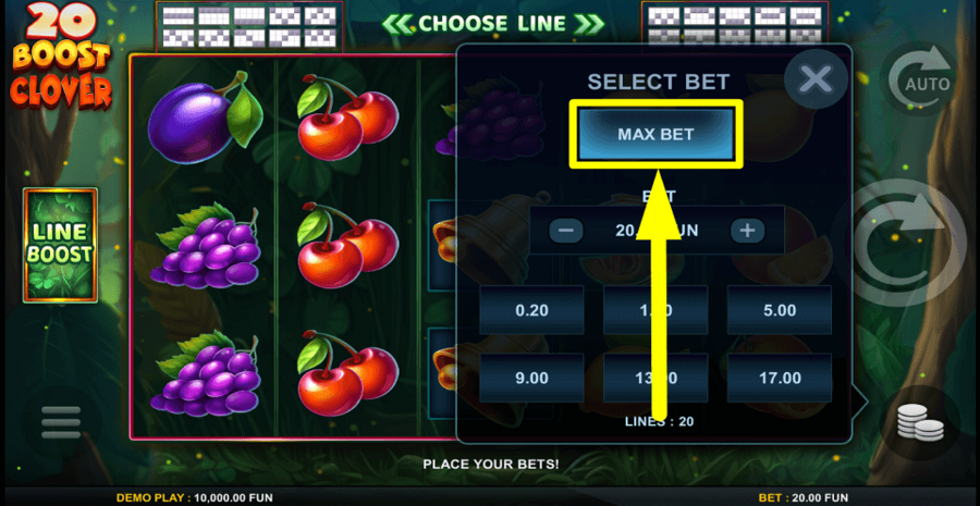 20 Boost Clover Max Bet Button