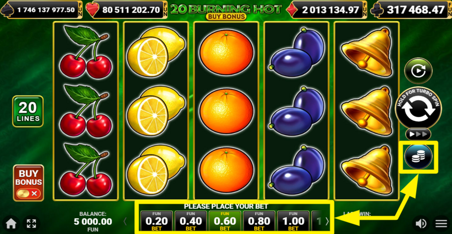 20 Burning Hot Buy Bonus Adjust Bet