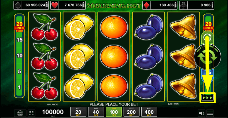 20 Burning Hot Turbo Spin Feature