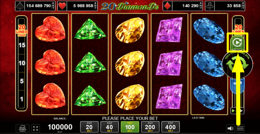 20 Diamonds Autoplay Feature