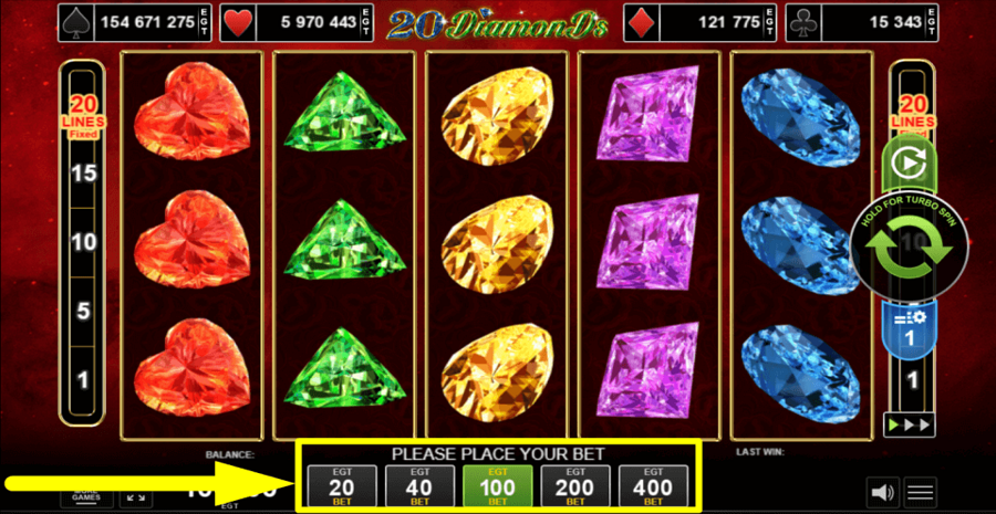 20 Diamonds Bet Value