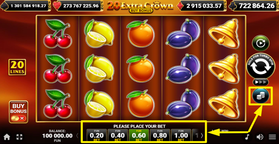 20 Extra Crown Buy Bonus Adjust Bet