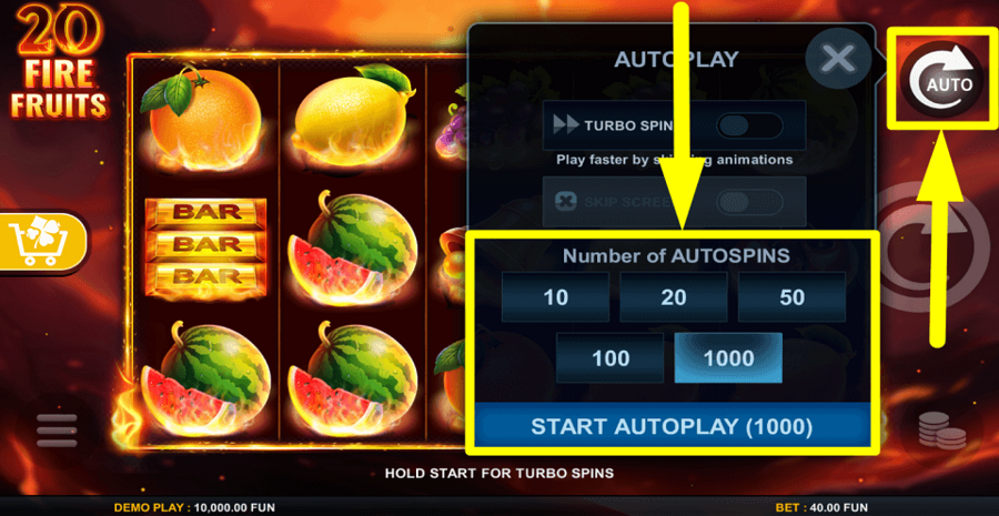 20 Fire Fruits Autoplay Feature