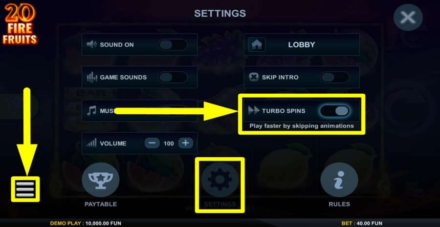 20 Fire Fruits Turbo Feature