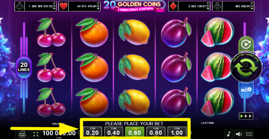 20 Golden Coins Christmas Edition Adjust Bet