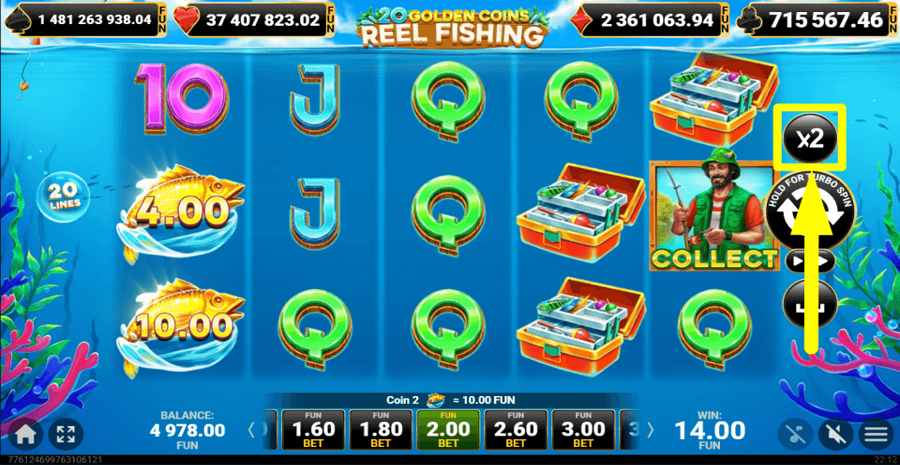20 Golden Coins Reel Fishing Gamble Feature