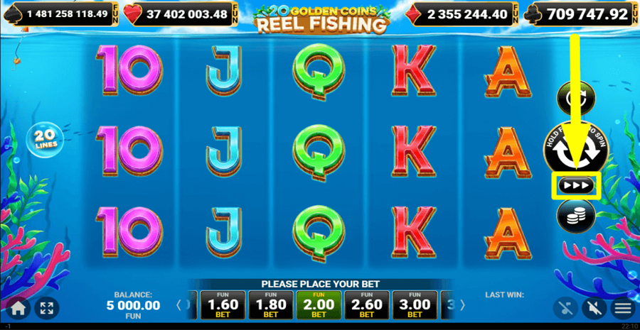 20 Golden Coins Reel Fishing Turbo Feature