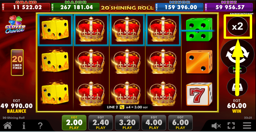 20 Shining Roll Clover Chance Gamble Feature