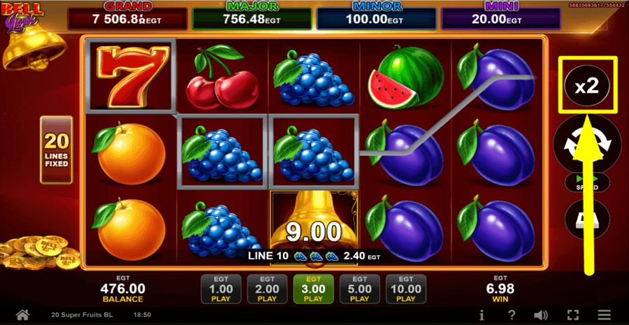 20 Super Fruits Bell Link Gamble Feature