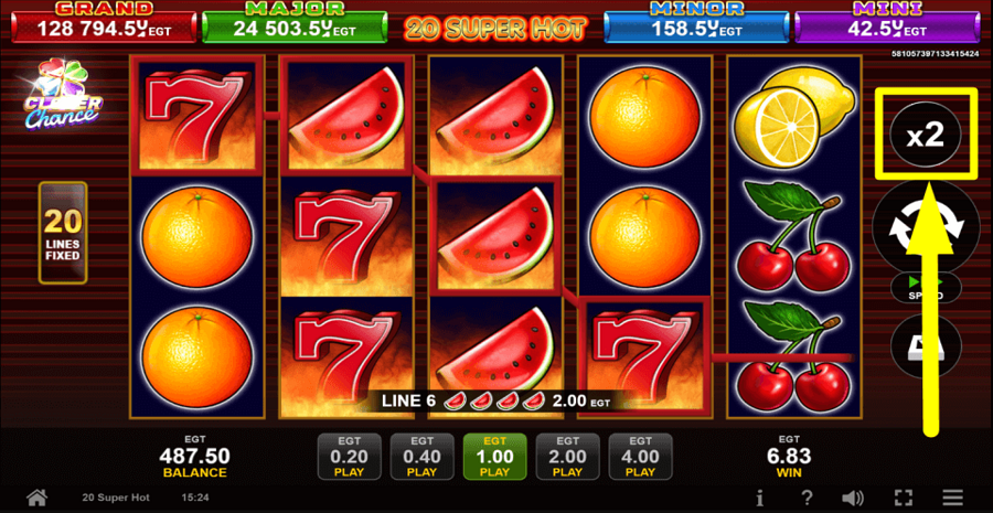 20 Super Hot Clover Chance Gamble Feature