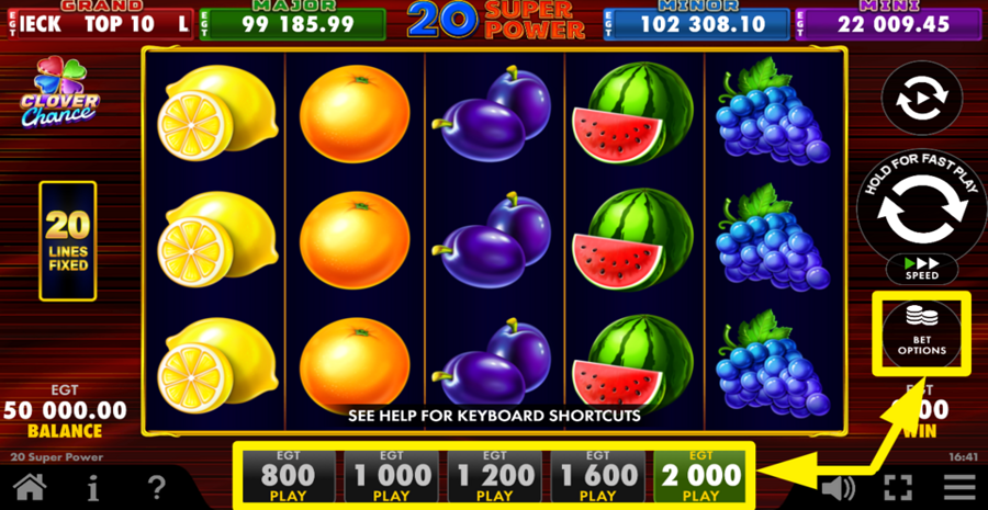 20 Super Power Clover Chance Adjust Bet