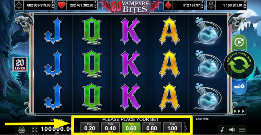 20 Vampire Bites Adjust Bet