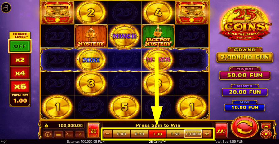 25 Coins Bet Value
