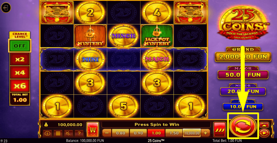 25 Coins Spin Button