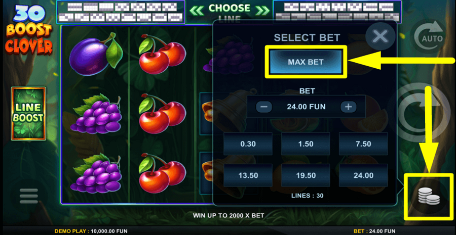 30 Boost Clover Max Bet Button