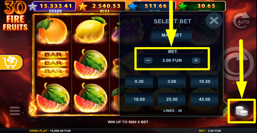 30 Fire Fruits Bet Value