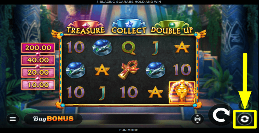 3 Blazing Scarabs Hold And Win Autoplay Feature