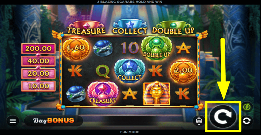 3 Blazing Scarabs Hold And Win Spin Button