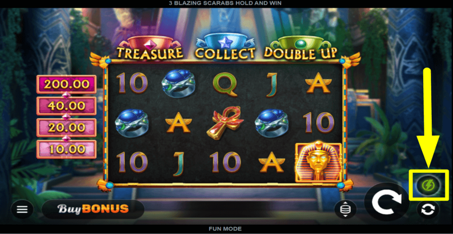 3 Blazing Scarabs Hold And Win Turbo Feature