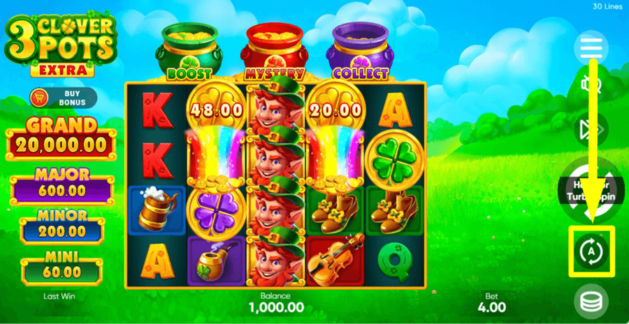 3 Clover Pots Extra Autoplay Feature