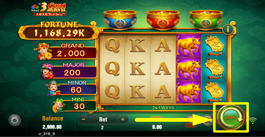 3 Coin Golden Ox Spin Button