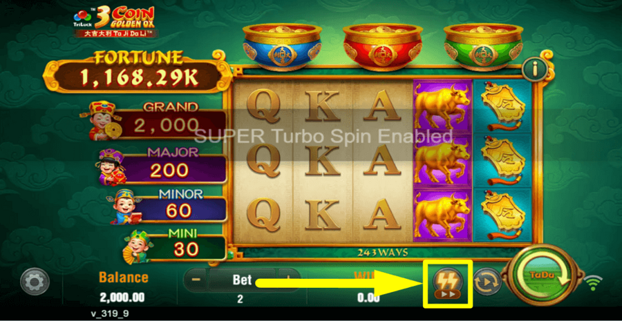 3 Coin Golden Ox Turbo Feature