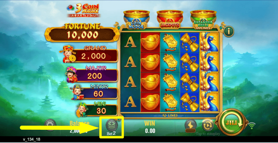 3 Coin Golden Peacock Bet Value