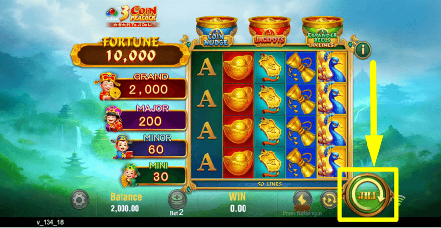 3 Coin Golden Peacock Spin Button
