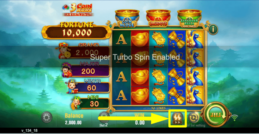 3 Coin Golden Peacock Turbo Feature