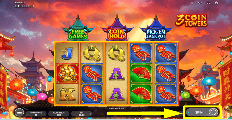 3 Coin Towers Spin Button