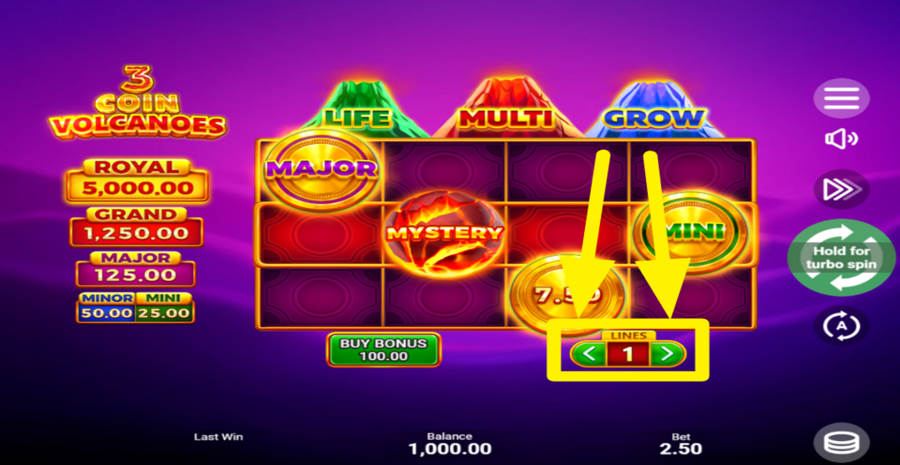 3 Coin Volcanoes Adjust Lines