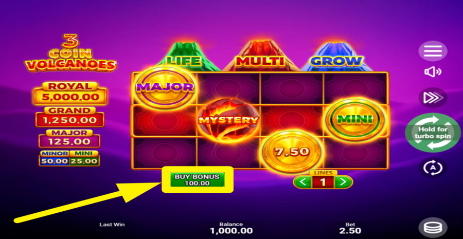 3 Coin Volcanoes Buy Bonus