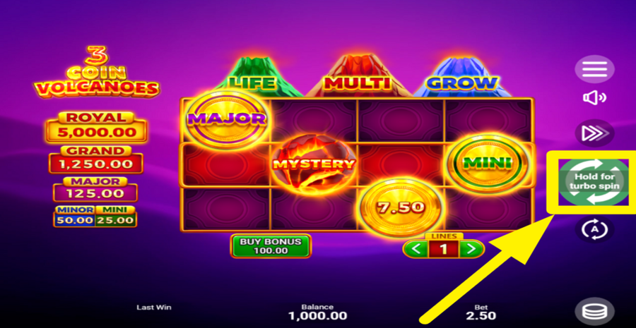 3 Coin Volcanoes Spin Button